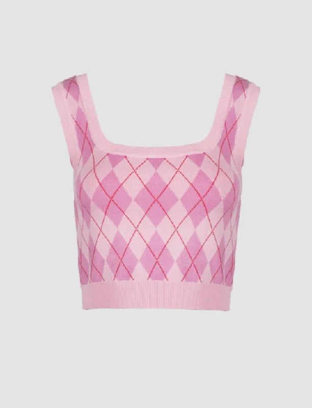 Diamond Knitted Cami Tank Top mesh tank top