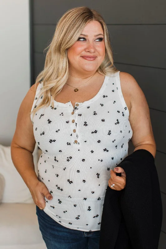 Letting Things Go Floral Tank Top- Ivory modal blend tank
