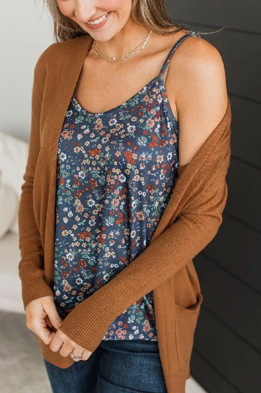 Love Me Always Floral Tank Top- Navy v-neck tank top