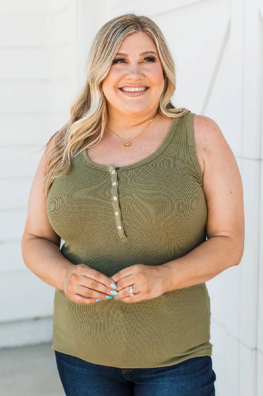 Memorable Moments Henley Tank Top- Light Olive soft pink tank
