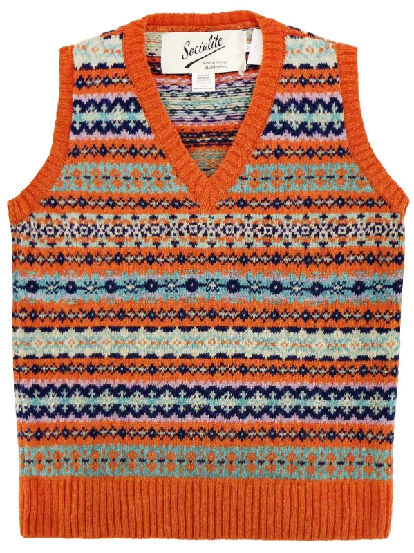 Scottish Wool Short Fairisle Knit Tank Top in Jaffa Orange casual tank top