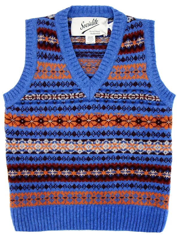 Scottish Wool Short Fairisle Tank Top in Cobalt Blue scoop neck tank