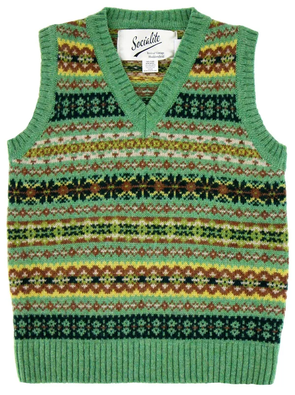 Scottish Wool Short Fairisle Tank Top in Fern Green peekaboo tank top
