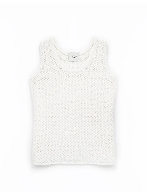 MONA Open-knit tank-top white cotton tank top