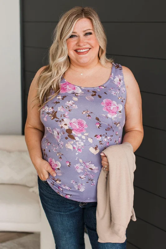 Offer Me The World Floral Tank Top- Lavender stretchy tank top