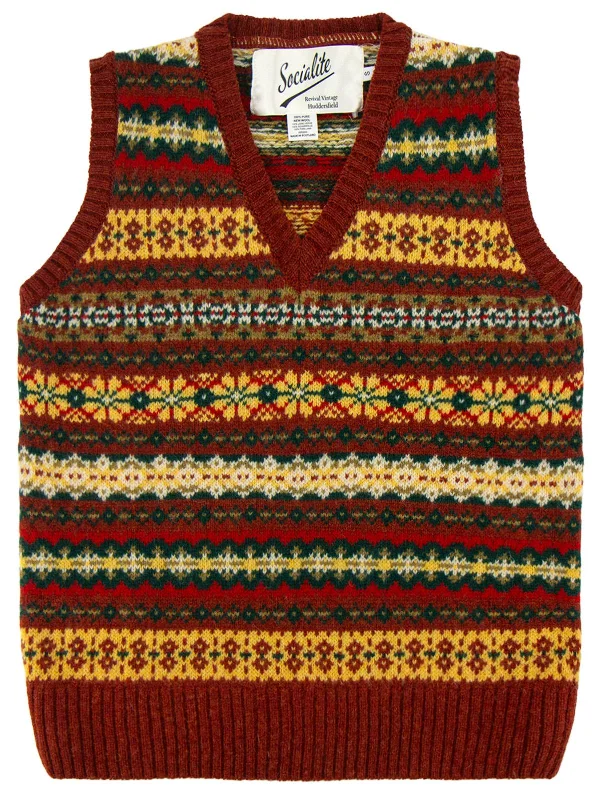 Pure Scottish Wool Fairisle Knit Tank Top in Blaze Red one shoulder tank