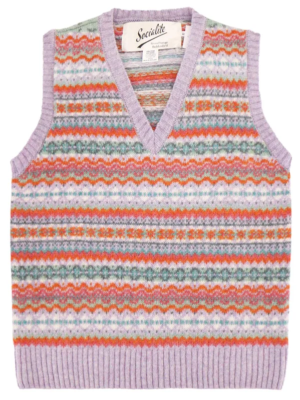 Pure Scottish Wool Fairisle Knit Tank Top in Confetti Lilac seamless tank top