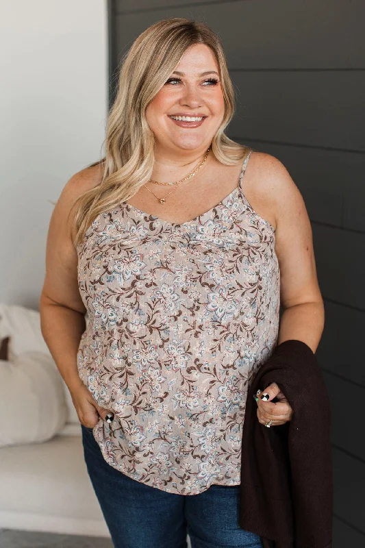 Ready For The Future Floral Tank Top- Light Taupe peach tank top