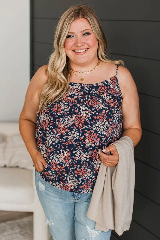 Ready For The Future Floral Tank Top- Navy long tank top