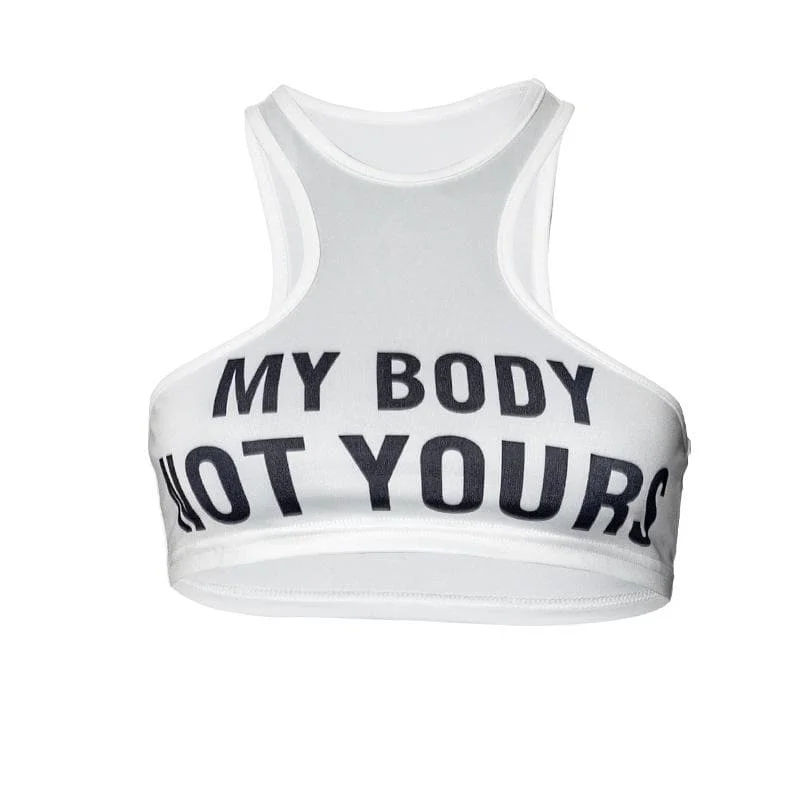 Round neck letter print solid crop tank top comfortable tank top