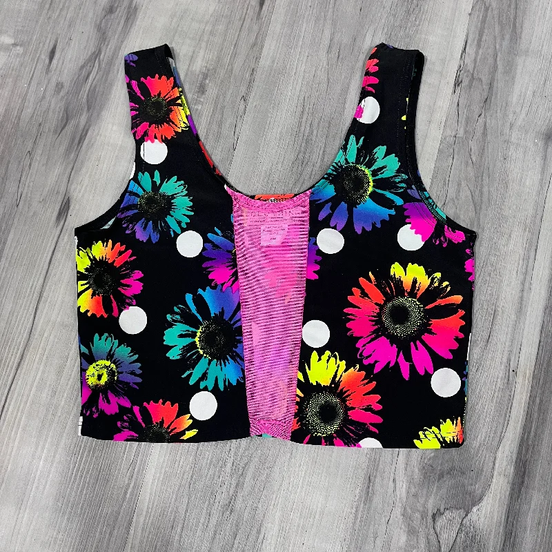 SALE - SMALL Mesh Inset Crop Tank Top - Electric Daisy Polka Dot modal blend tank