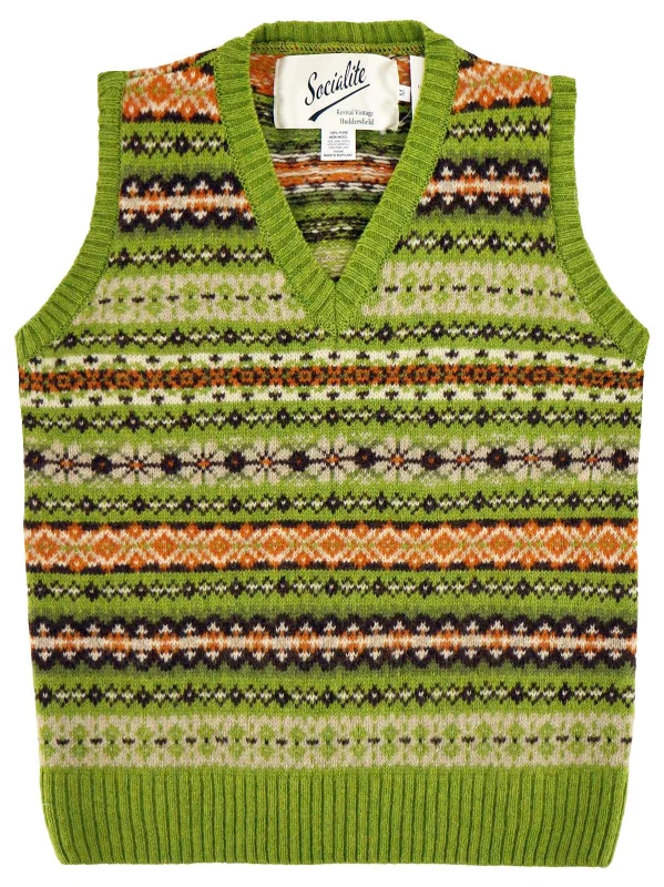Scottish Wool Short Fairisle Knit Tank Top in Calypso Green relaxed fit tank