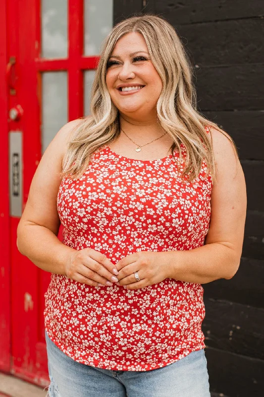 So Much To See Floral Tank Top- Red & Ivory bright tank top