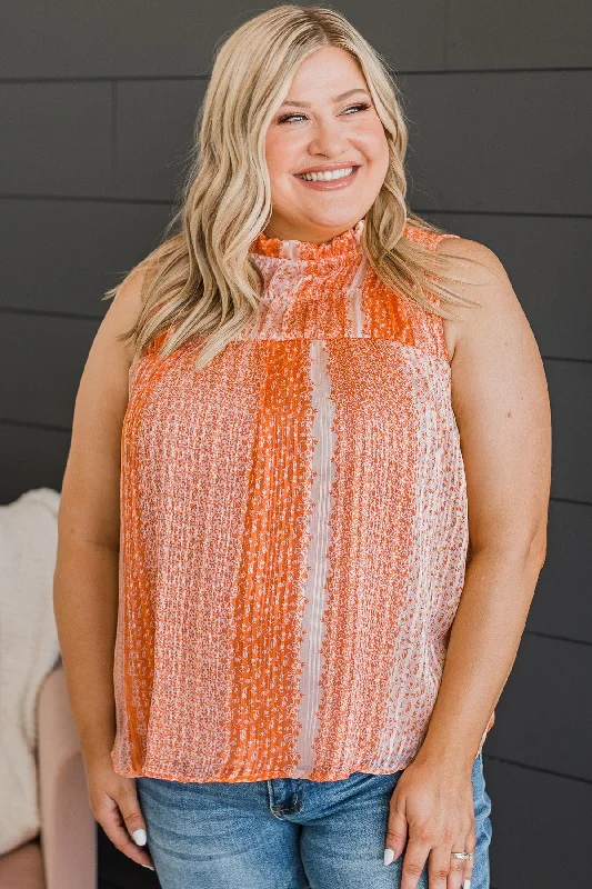 Stolen Moments Knit Tank Top- Orange metallic tank top