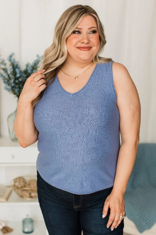 Strings Of Destiny Knit Tank Top- Periwinkle sleep tank top