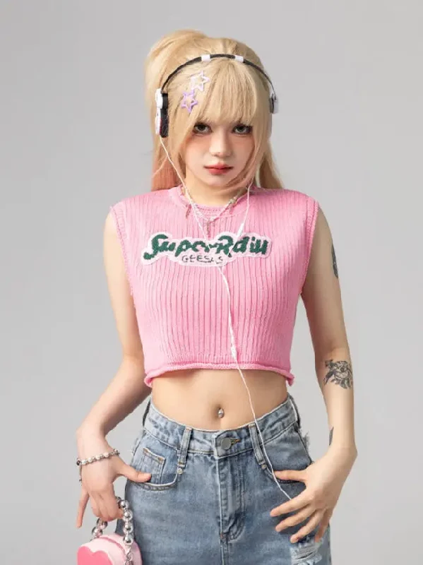 'Super Radio'Streetstyle Knitted Tank Top breathable tank top