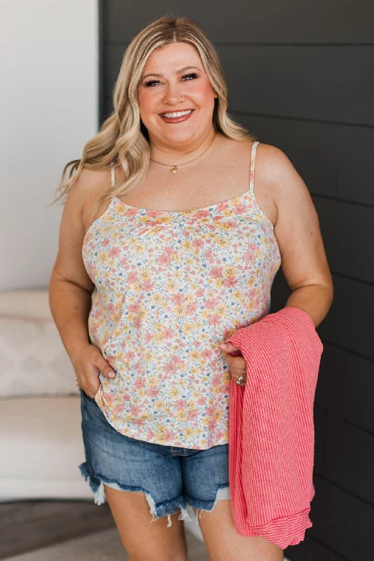 True Desire Floral Tank Top- Ivory & Peach lavender tank top