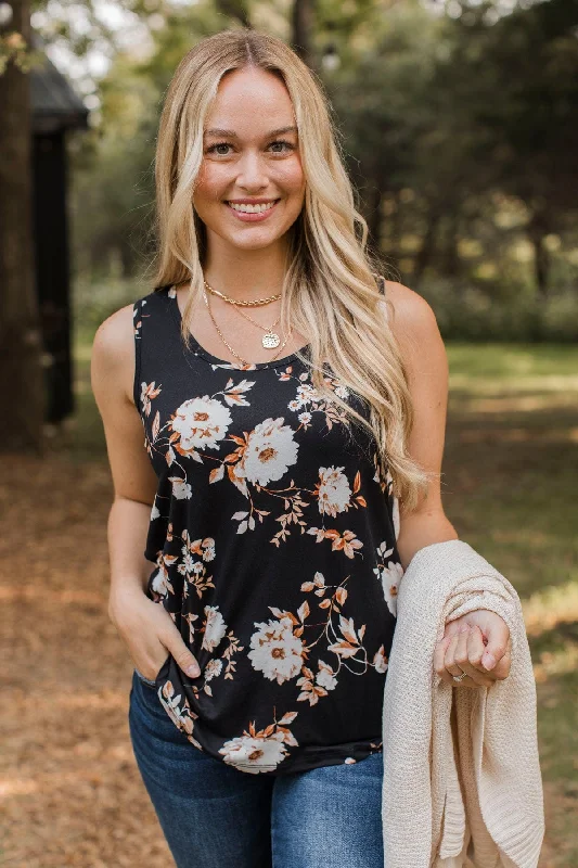 Twinkle In My Eye Floral Tank Top- Black glitter tank top