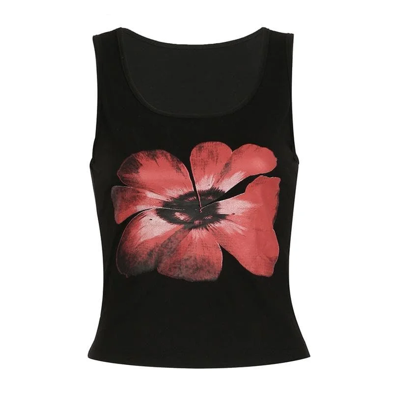 U neck flower print sleeveless tank top fitness tank top