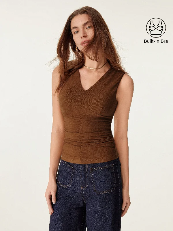 V Neck Ruched Brami Tank Top sequin tank top