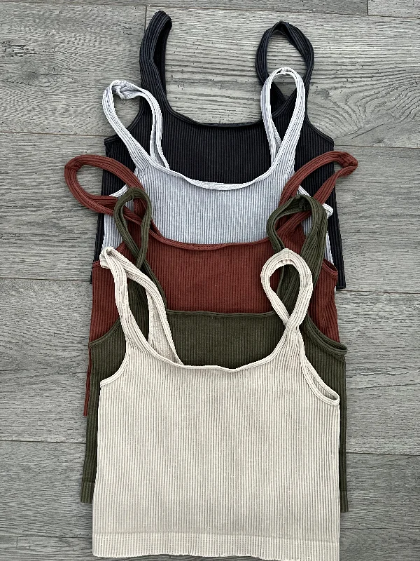 Vintage Square Neck Crop Tank - Multiple Colors v-neck tank top