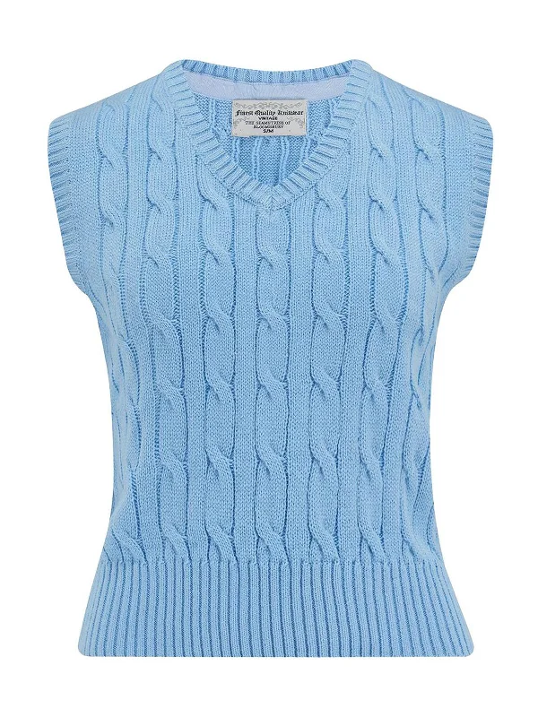 Vintage Style Blue Cable Knit Tank Top Vest neon tank top