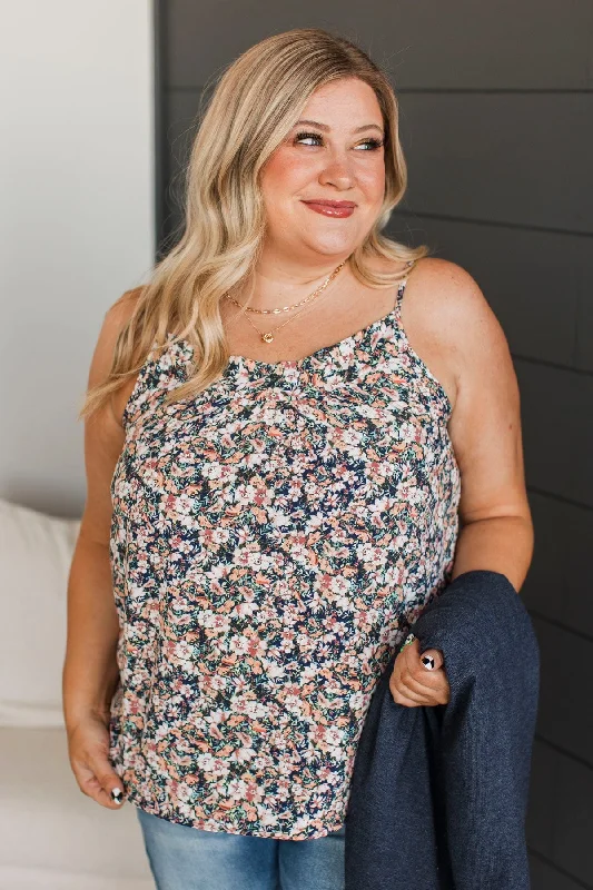 Ways Of The Heart Floral Tank Top- Navy black tank top