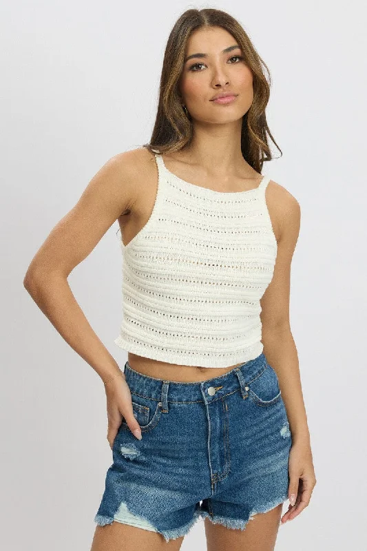 White Crochet Knit Tank Top slim fit tank
