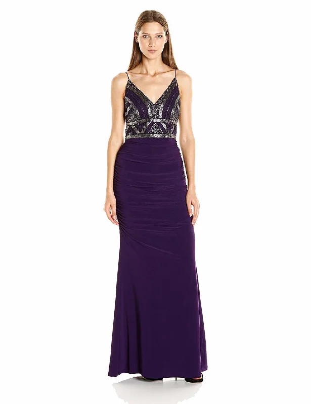 Adrianna Papell - V Neck Embellished Ruched Dress AP1E200204SC Tunics Bestseller popular