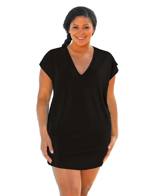 Always For Me Black Plus Size Jersey Cut Out Cover Up Dress Tunics Summer linen