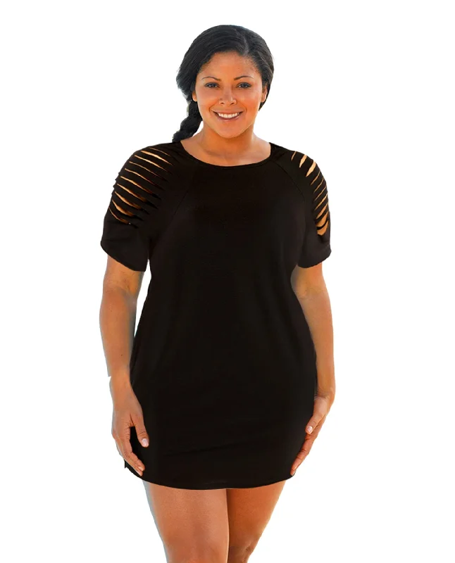 Always For Me Black Plus Size Jersey Cut Out Cover Up Dress Casual Short Summer