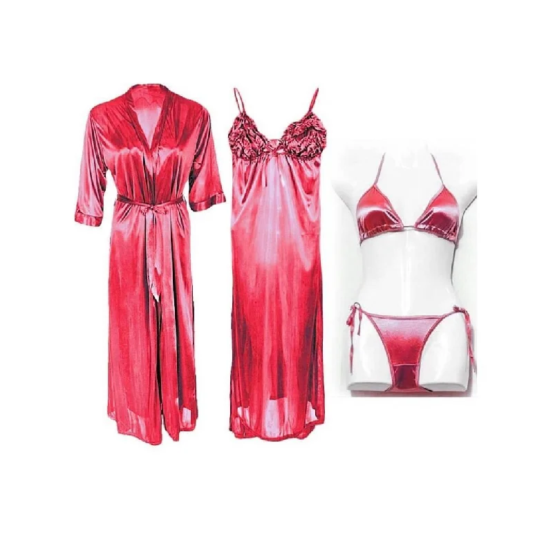 Bridal Long Nighty 4 Pc Bridal Long Night Dress Maroon Color Nightwear for Women Pencil Office Professional Bridal Long Nighty 4 Pc Bridal Long Night Dress Maroon Color Nightwear for Women Pencil Office Professional