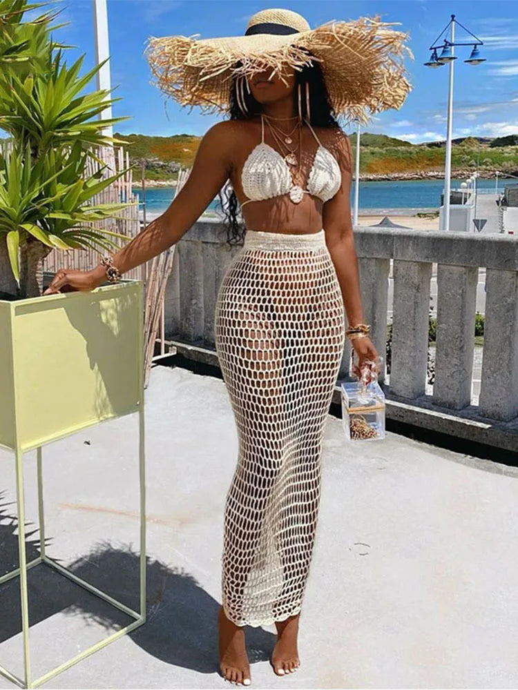 Hollow Out Bandage Spaghetti Strap Top Long Skirt Beach Summer 2 Piece Dress Tunics Cozy comfortable Hollow Out Bandage Spaghetti Strap Top Long Skirt Beach Summer 2 Piece Dress Tunics Cozy comfortable