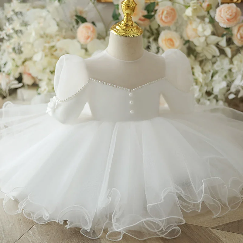 Flower Girl Dresses Baby Girl Summer Elegant White Puffy Bow Birthday Princess Dress Tunics Business professional