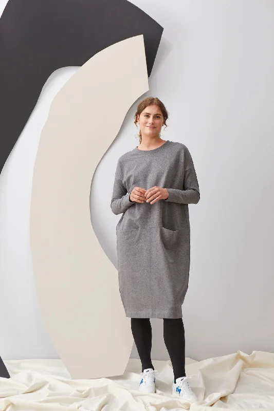 Giant Split Dress Melange Grey Crew Neckline Casual