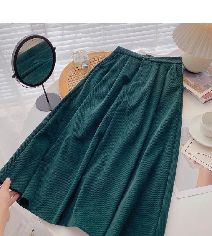 Hong Kong style leisure solid color high waist corduroy dress  5776 Tunics Canvas sturdy