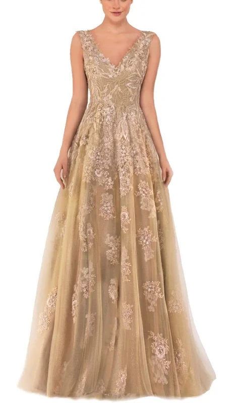 Janique - 71221SC Sleeveless Floral Appliqued Pleated Dress Tunics Designer luxury