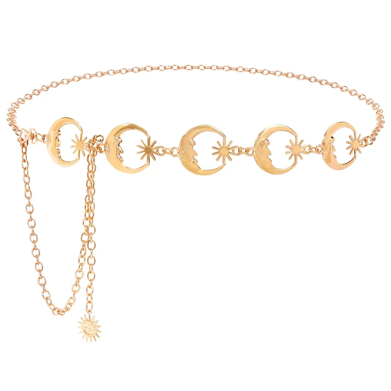 JASGOOD Halloween Women’s Gold Moon Star Metal Link Waist Chain Belt Dress Belts Tunics Timeless classic JASGOOD Halloween Women’s Gold Moon Star Metal Link Waist Chain Belt Dress Belts Tunics Timeless classic
