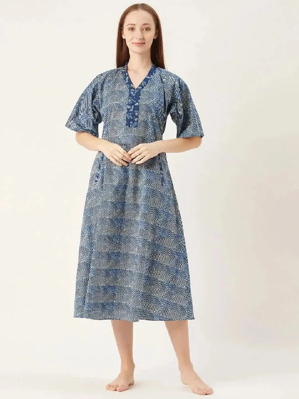 Kaftan Dress in Blue Print Tunics Leisure comfortable
