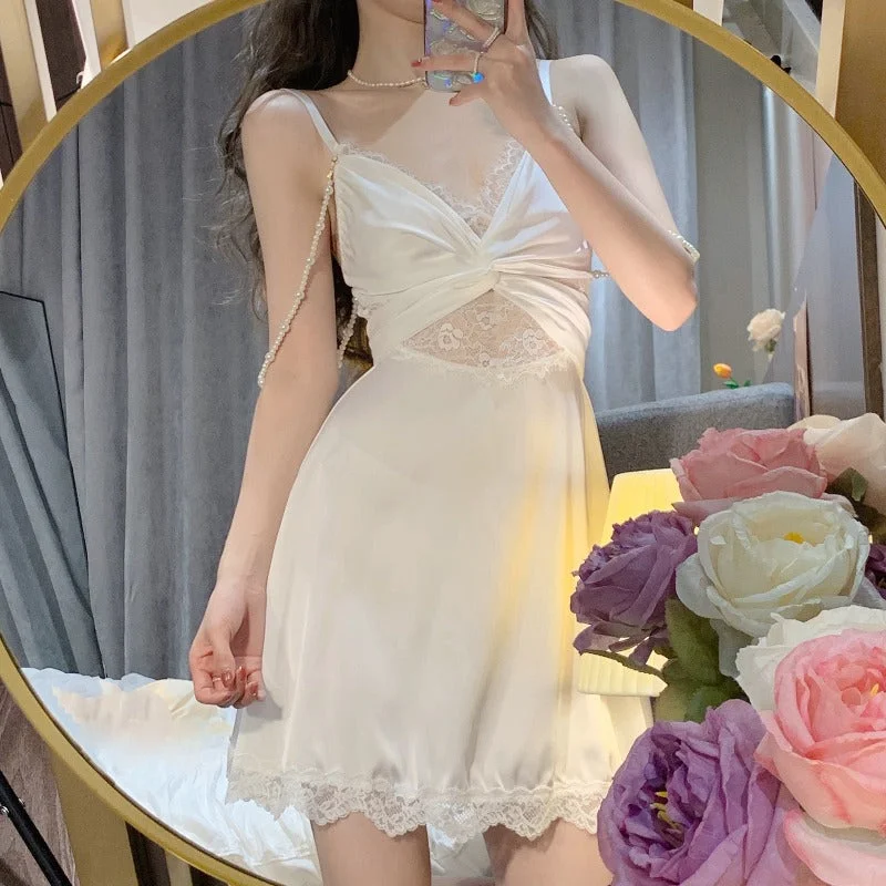 Lace tie bow suspender nightdress yv30792 Tunics Denim casual