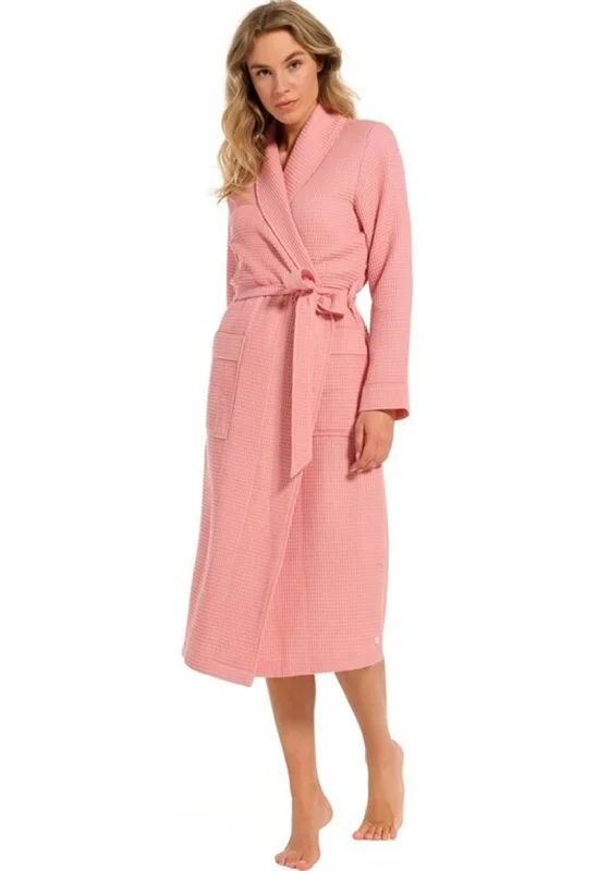 Pastunette Waffle Shawl Collar Dressing Gown, Pink Off-the-shoulder Chic Trendy