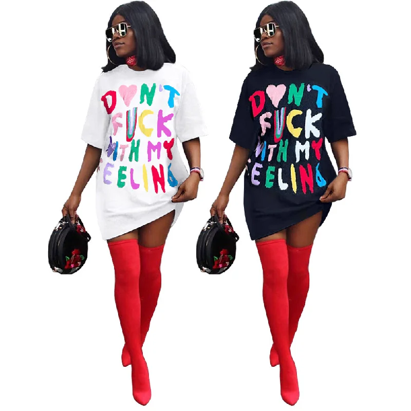 Multi-Color Letters T-shirt Dress (CL10375) Tunics Luxurious high-end