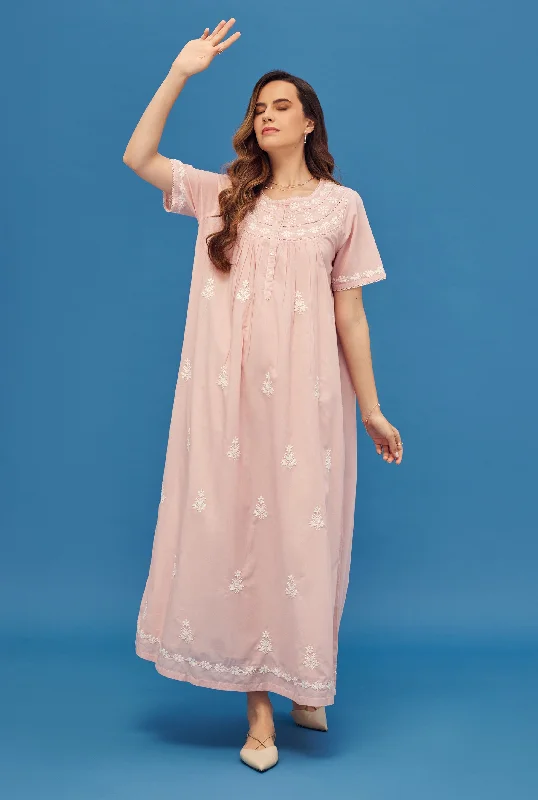 Noor Soft Pink Short Sleeve Nightdress Tunics Versatile functional