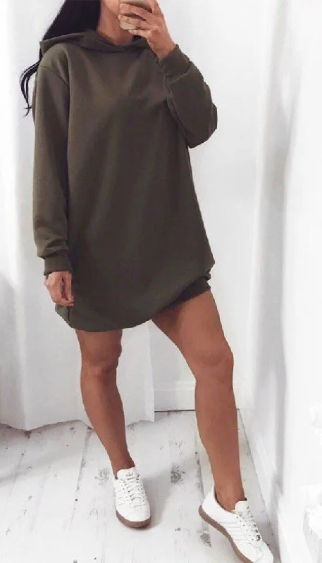 Oversized Hoodie Dress In Khaki Tunics Chinos classic