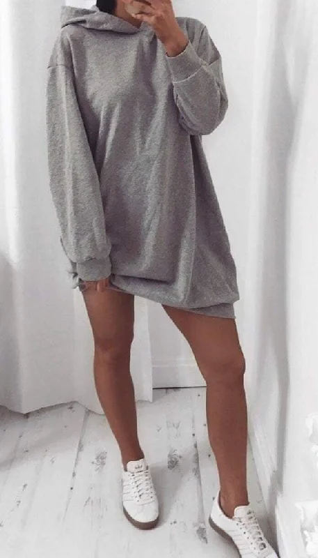 Oversized Hoodie Dress In Light Grey Tunics Sophisticated sleek