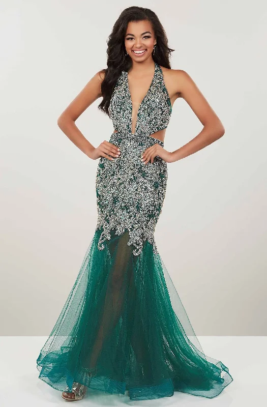 Panoply - Heavily Beaded Plunging V-Neck Mermaid Dress 14964SC Tunics Solid Classic