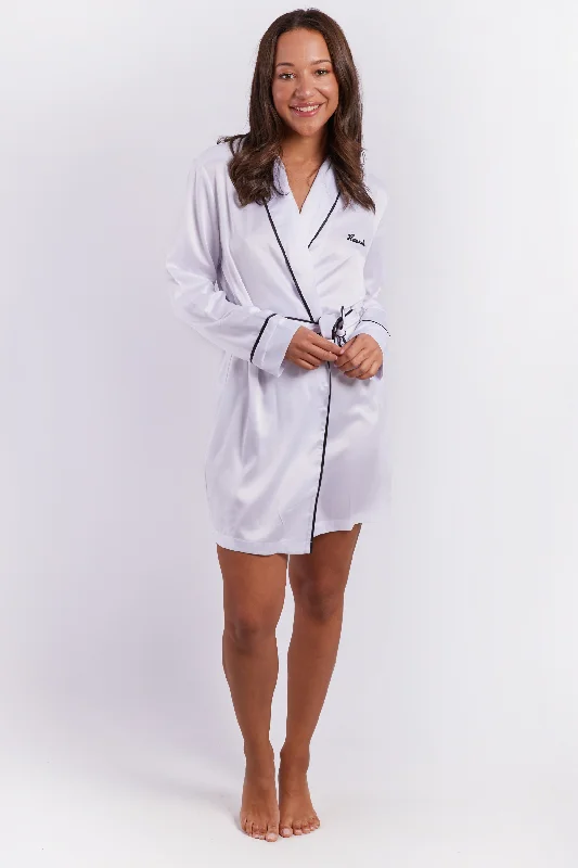 Personalised Satin Dressing Gown Robe - White Tunics Practical easy-care