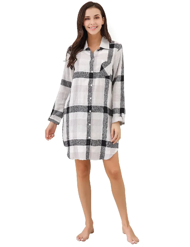 RH Women's Sexy Nightgown Long Sleeve Plaid Cotton Pajama Dress Lounge RHW2870 Tunics Recommended stylist RH Women's Sexy Nightgown Long Sleeve Plaid Cotton Pajama Dress Lounge RHW2870 Tunics Recommended stylist