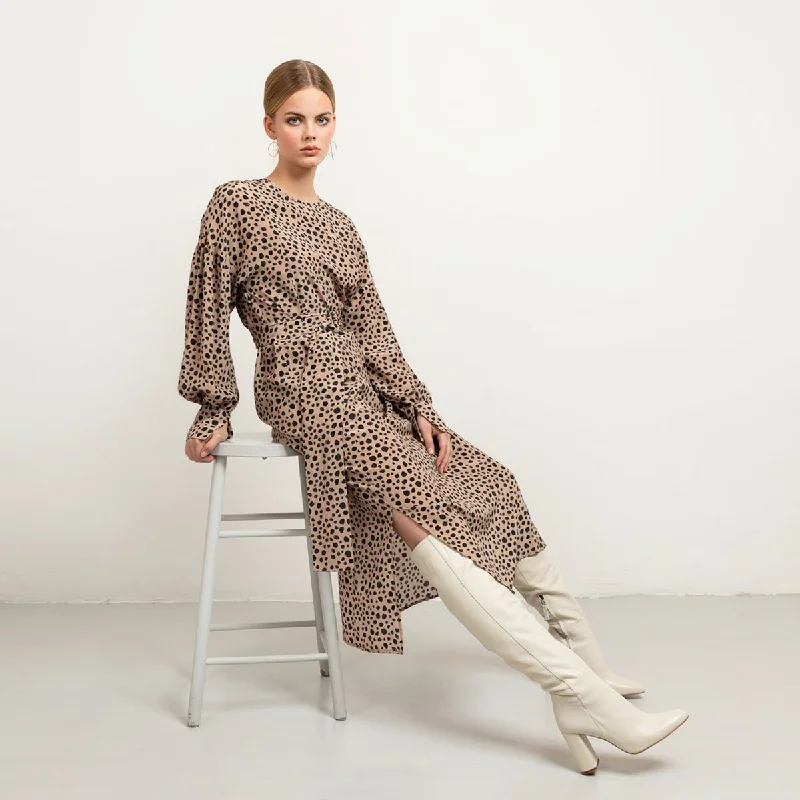 Midi Round Neck Sunday Silk Dress Dots Tunics Modern contemporary