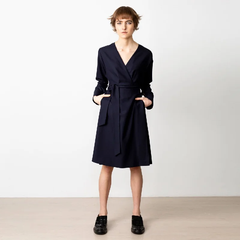 Wrap Dress in Wool Navy Tunics Exclusive limited